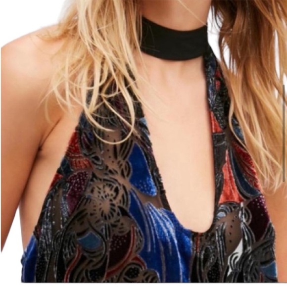 Free People Velvet Halter Tie Neck Tunic Top - Picture 2 of 9